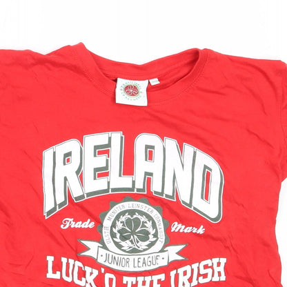 Preworn Boys Red  Cotton Basic T-Shirt Size 11-12 Years Round Neck  - ireland