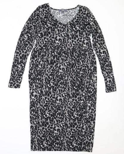 Studio Womens Black Animal Print Viscose Fit & Flare  Size 8  V-Neck