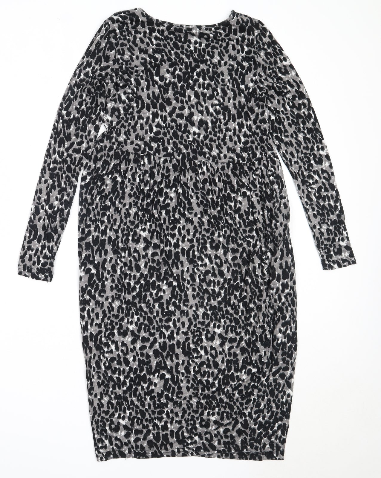 Studio Womens Black Animal Print Viscose Fit & Flare  Size 8  V-Neck