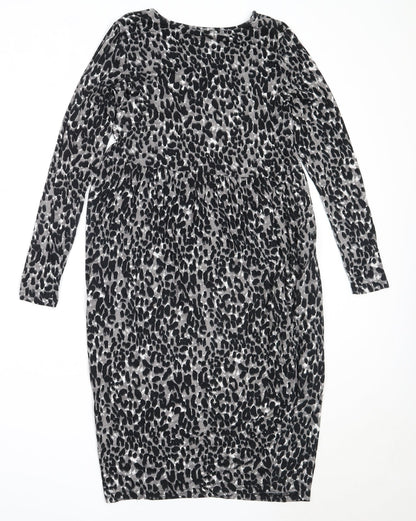 Studio Womens Black Animal Print Viscose Fit & Flare  Size 8  V-Neck