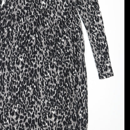 Studio Womens Black Animal Print Viscose Fit & Flare  Size 8  V-Neck
