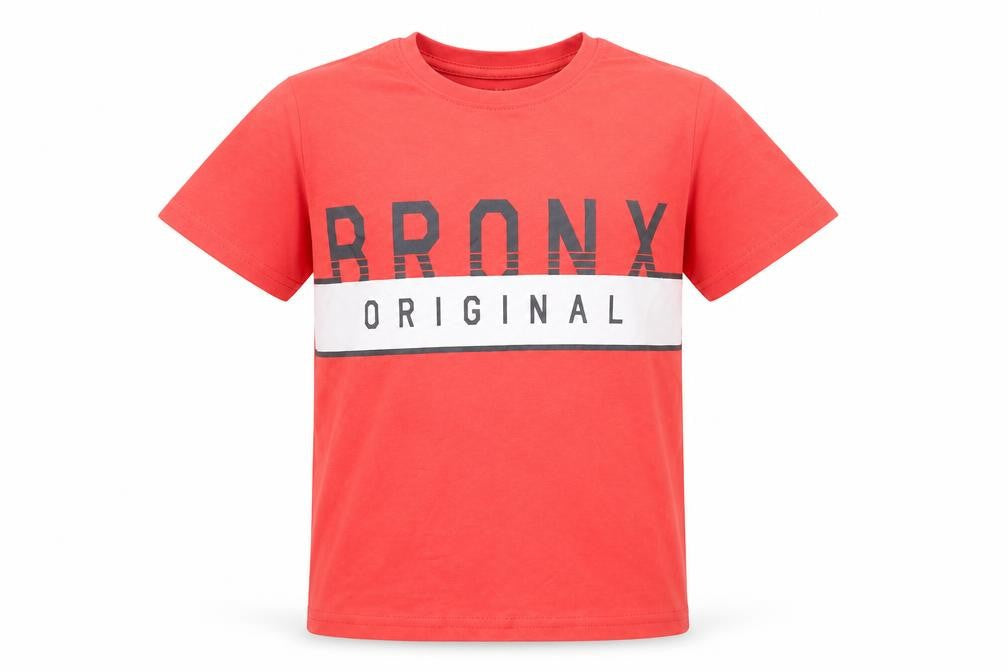 Front view of Primark boys’ red cotton basic t-shirt, size 7-8, years round neck