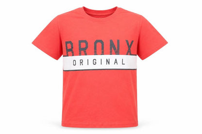 Front view of Primark boys’ red cotton basic t-shirt, size 7-8, years round neck