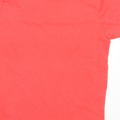 Brand and care label for Primark boys’ red cotton basic t-shirt, size 7-8, years round neck