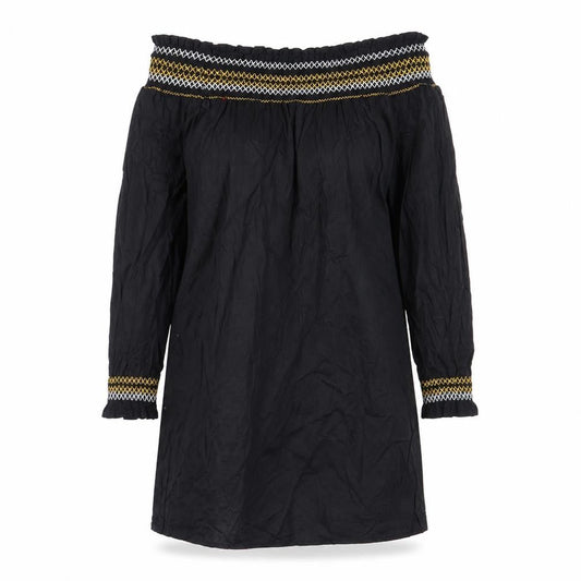Front view of River Island women’s black cotton shift, size UK 6, off the shoulder