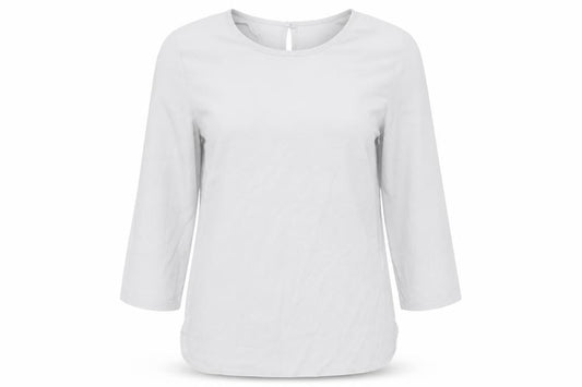 Front view of Atmosphere women’s grey polyester basic blouse, size UK 4, round neck