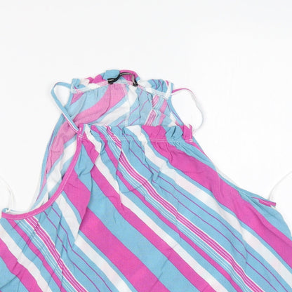 George Womens Multicoloured Striped Viscose Basic Tank Size 12 Round Neck