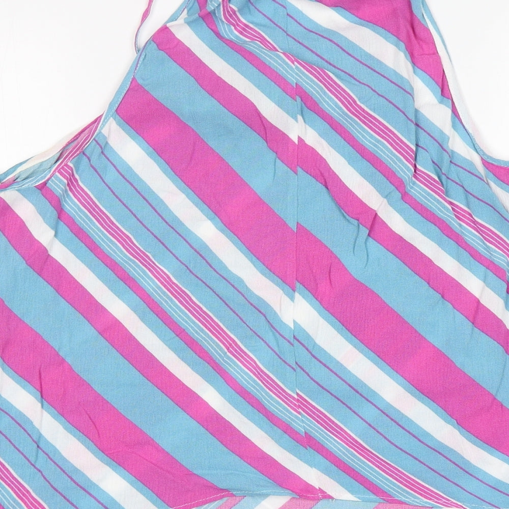 George Womens Multicoloured Striped Viscose Basic Tank Size 12 Round Neck