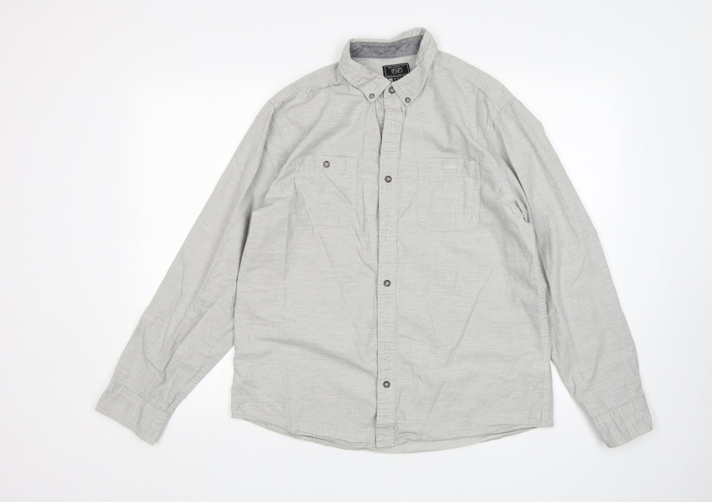 F&F Mens Grey  Cotton  Button-Up Size L Collared
