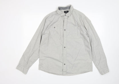 F&F Mens Grey  Cotton  Button-Up Size L Collared