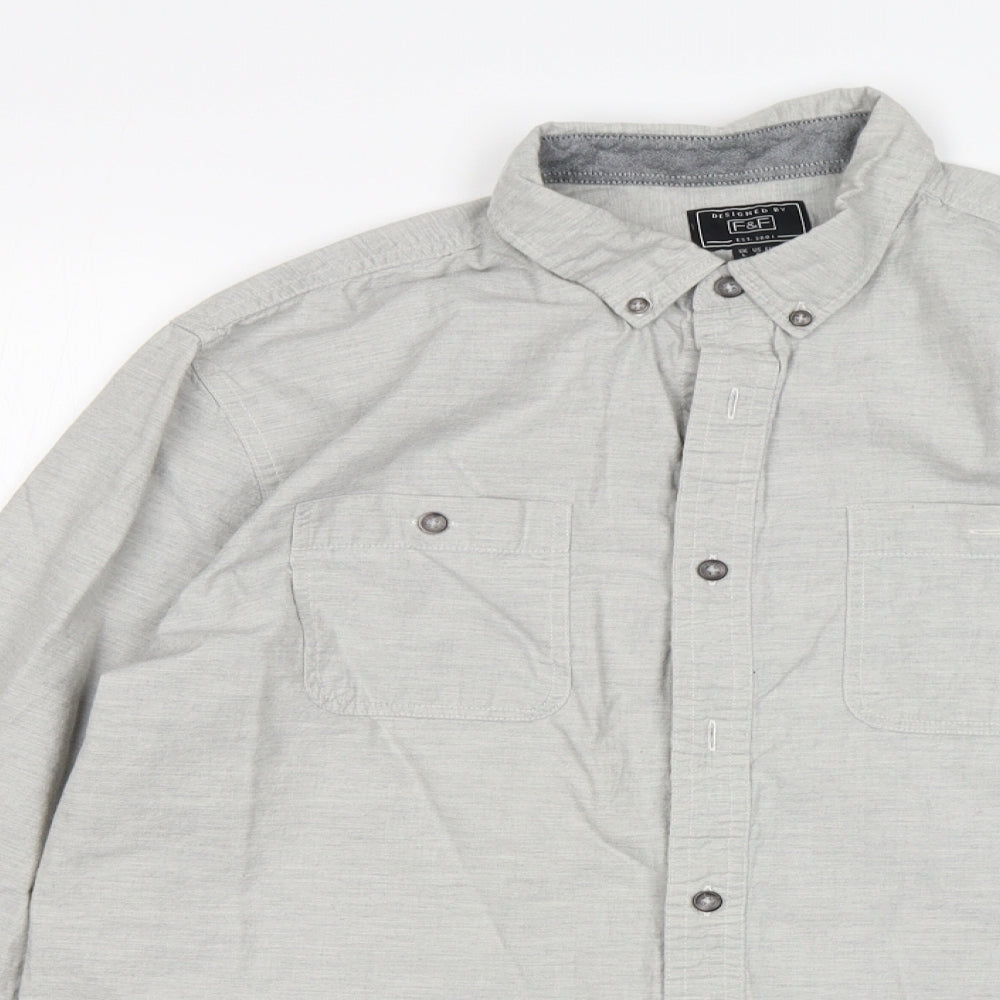 F&F Mens Grey  Cotton  Button-Up Size L Collared
