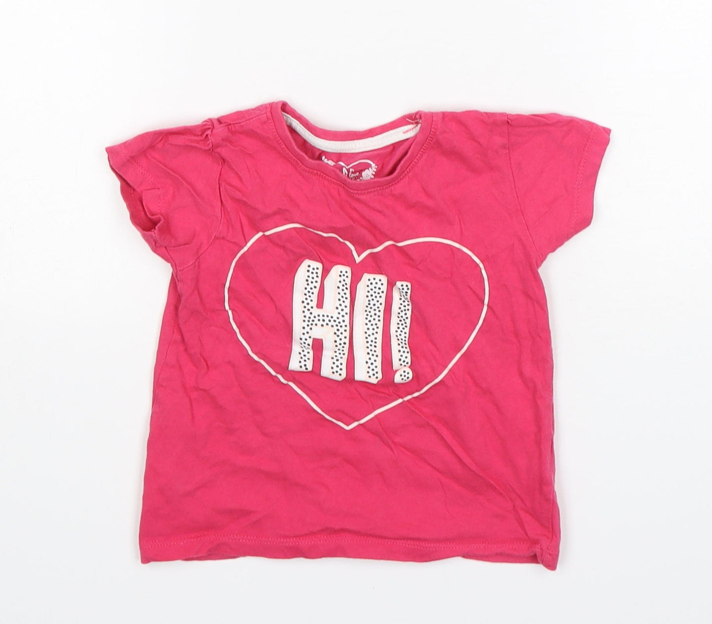 Primark Girls Pink  Cotton Basic T-Shirt Size 2-3 Years Round Neck