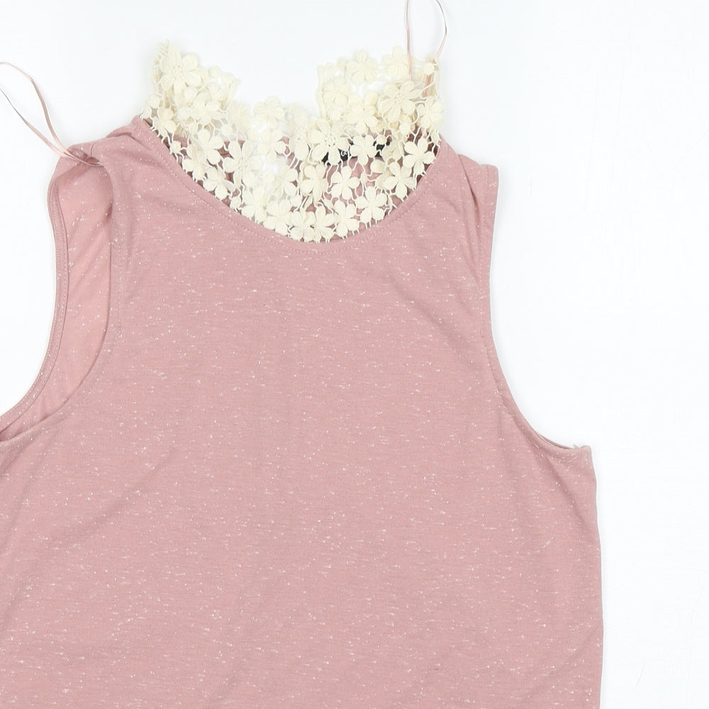 George Womens Pink  Polyester Basic Tank Size 12 Round Neck