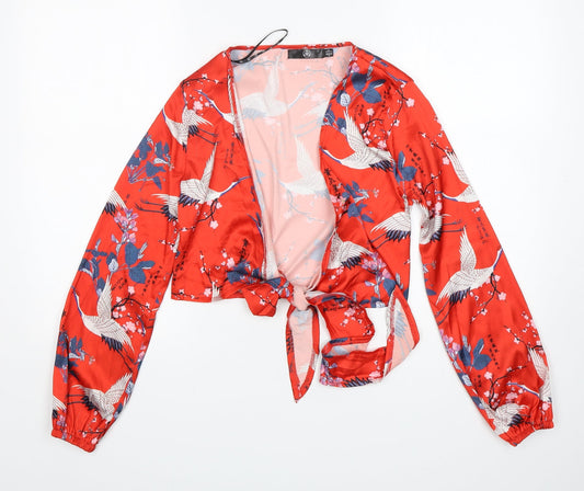 Womens UK Size 6 Missguided Red Cropped Blouse