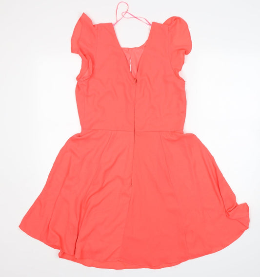 New Look Womens Pink  Polyester Fit & Flare  Size 10  Round Neck