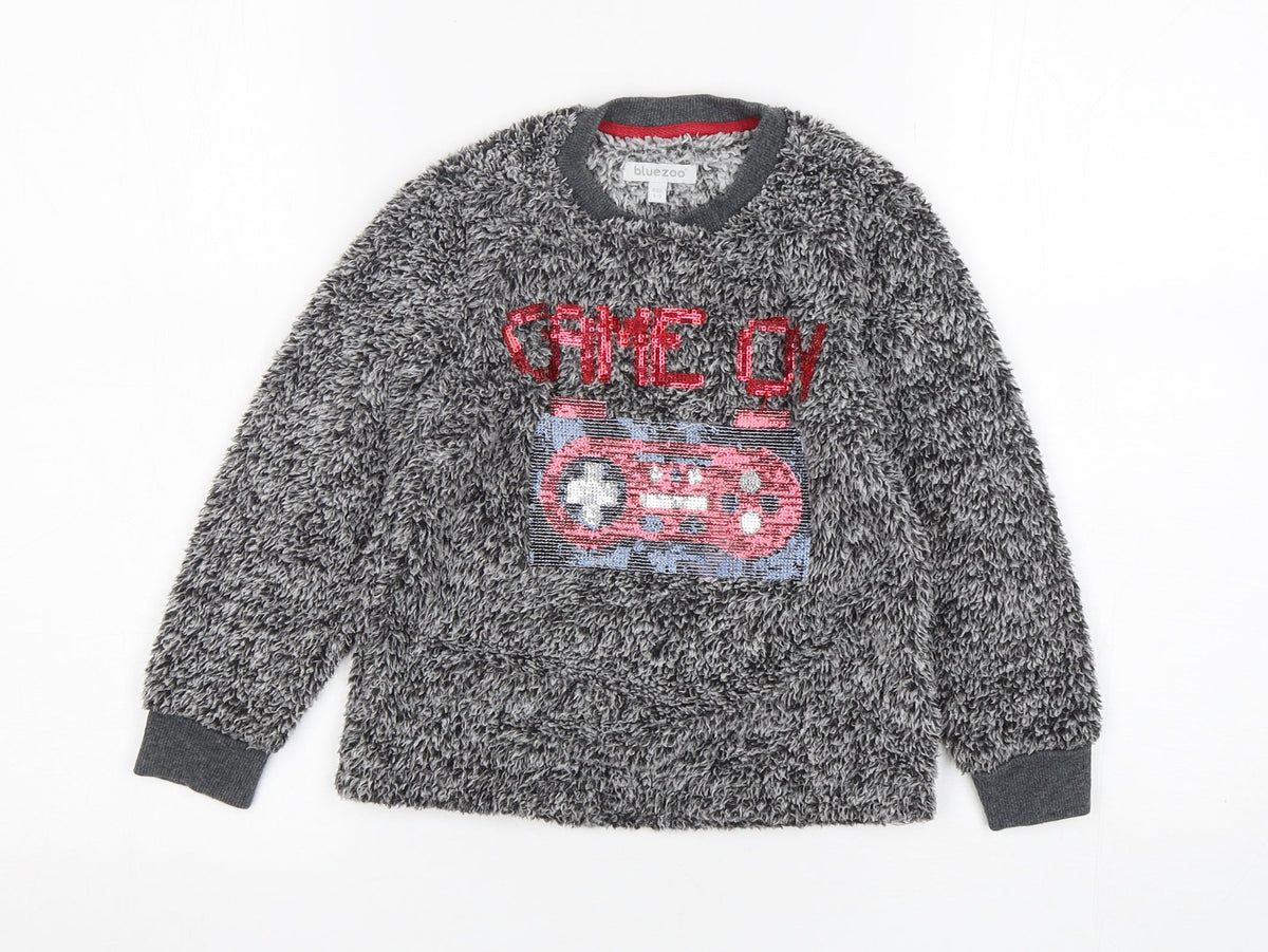 Additional front view of Bluezoo boys’ grey polyester pyjama top, size 4-5, years