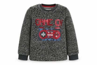 Front view of Bluezoo boys’ grey polyester pyjama top, size 4-5, years