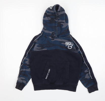 Ripstop Boys Blue Camouflage Cotton Pullover Hoodie Size S
