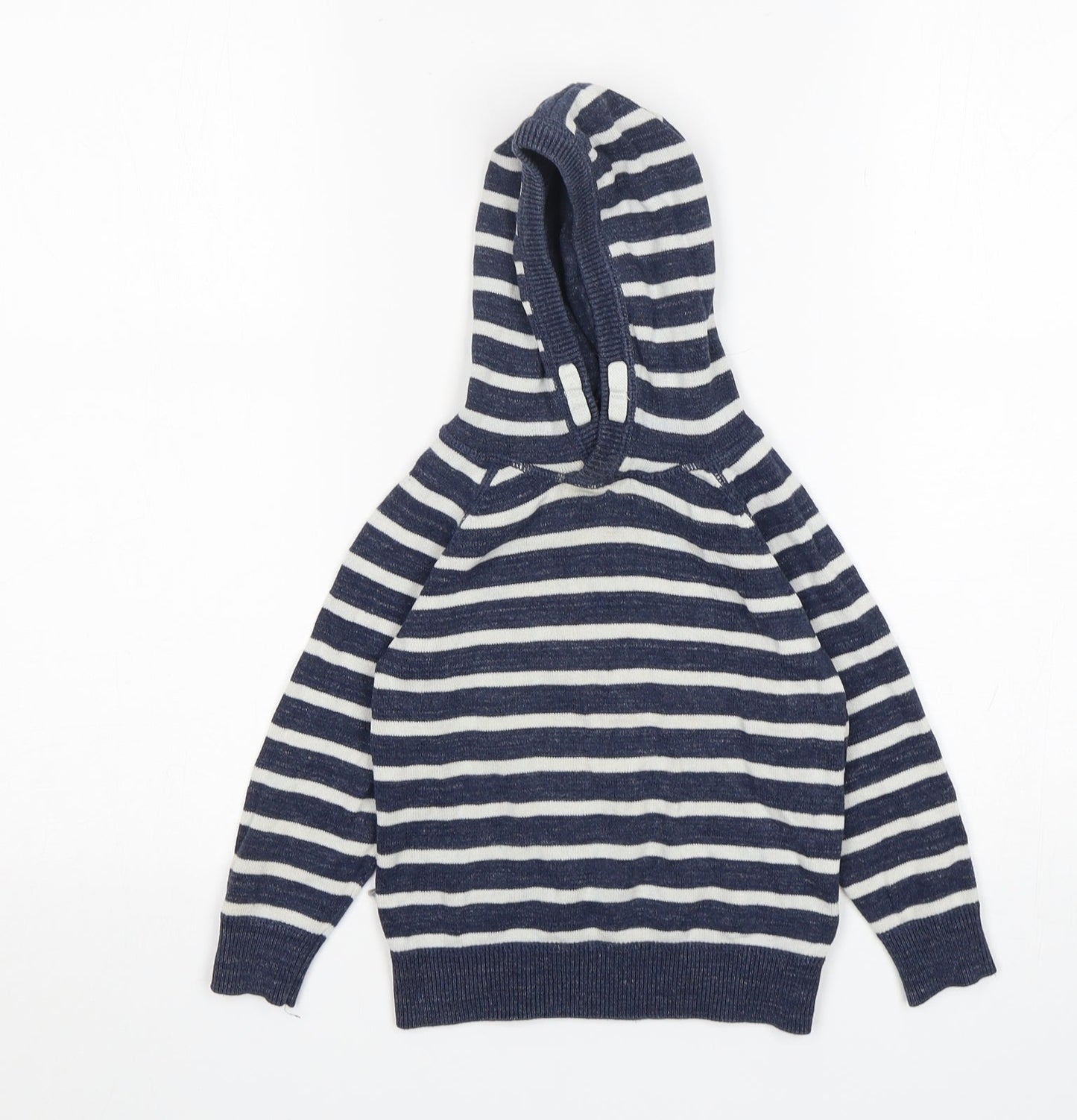 H&M Boys Blue Striped Cotton Pullover Hoodie Size 2 Years