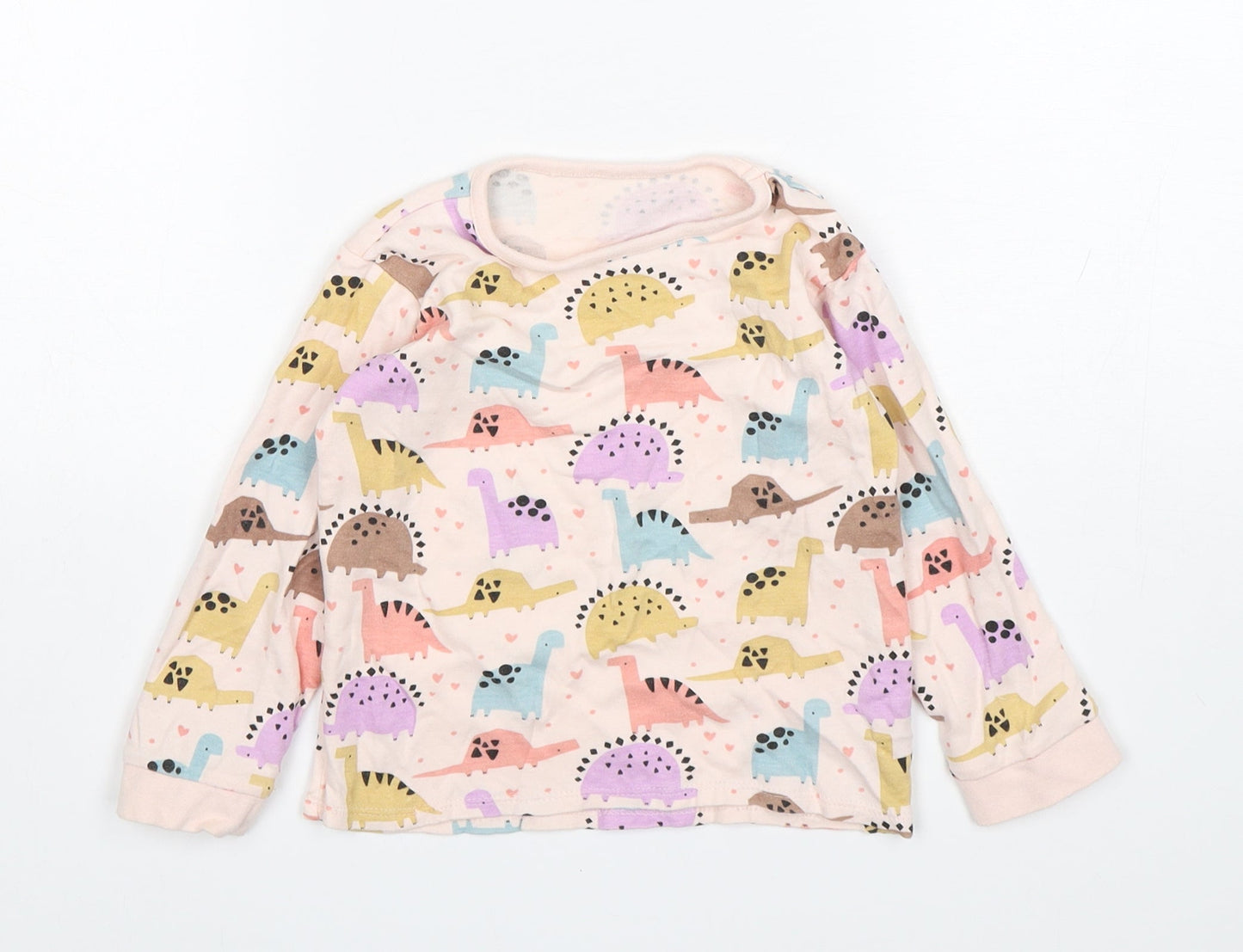 George Girls Pink  Cotton Basic T-Shirt Size 18-24 Months Round Neck  - Dinosaur Print
