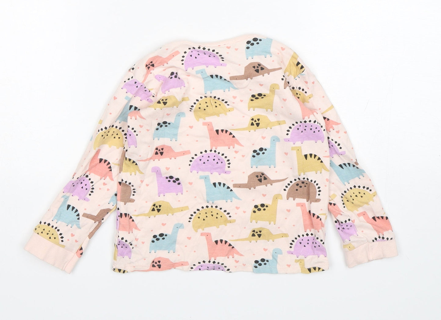 George Girls Pink  Cotton Basic T-Shirt Size 18-24 Months Round Neck  - Dinosaur Print