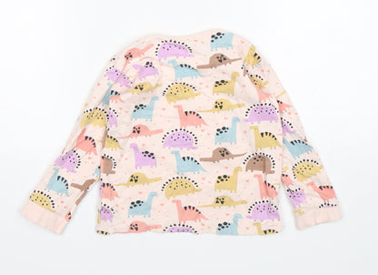 George Girls Pink  Cotton Basic T-Shirt Size 18-24 Months Round Neck  - Dinosaur Print