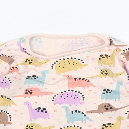 George Girls Pink  Cotton Basic T-Shirt Size 18-24 Months Round Neck  - Dinosaur Print
