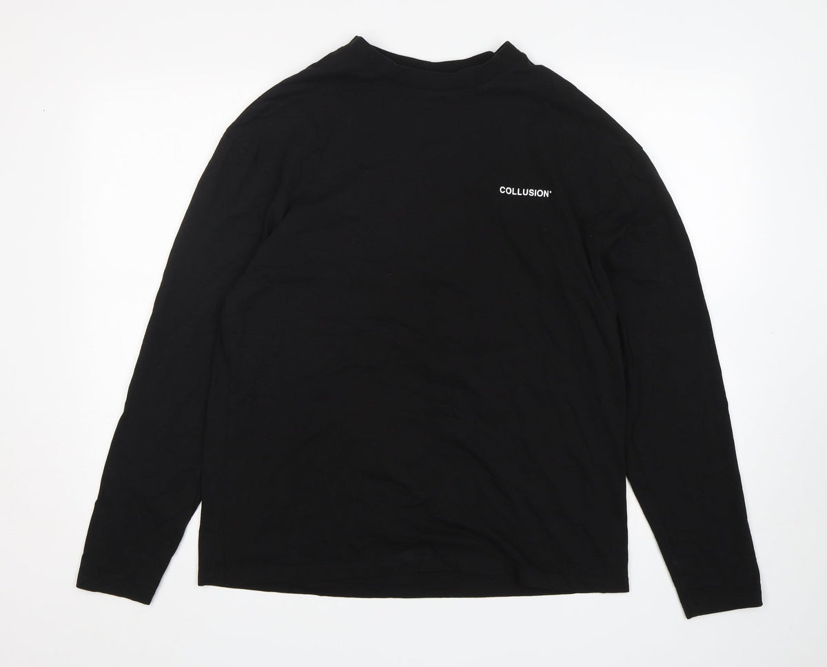 Additional front view of Collusion boys’ black cotton basic t-shirt, size S, round neck