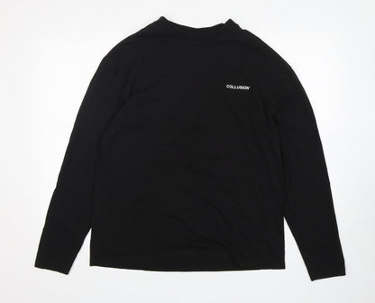 Additional front view of Collusion boys’ black cotton basic t-shirt, size S, round neck
