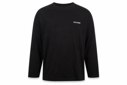 Front view of Collusion boys’ black cotton basic t-shirt, size S, round neck