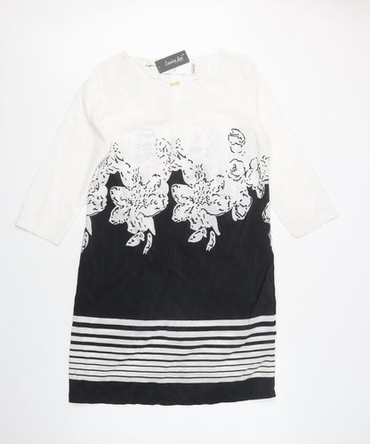 Front view of Eunice Lai women’s white floral polyester shift, size L, round neck zip