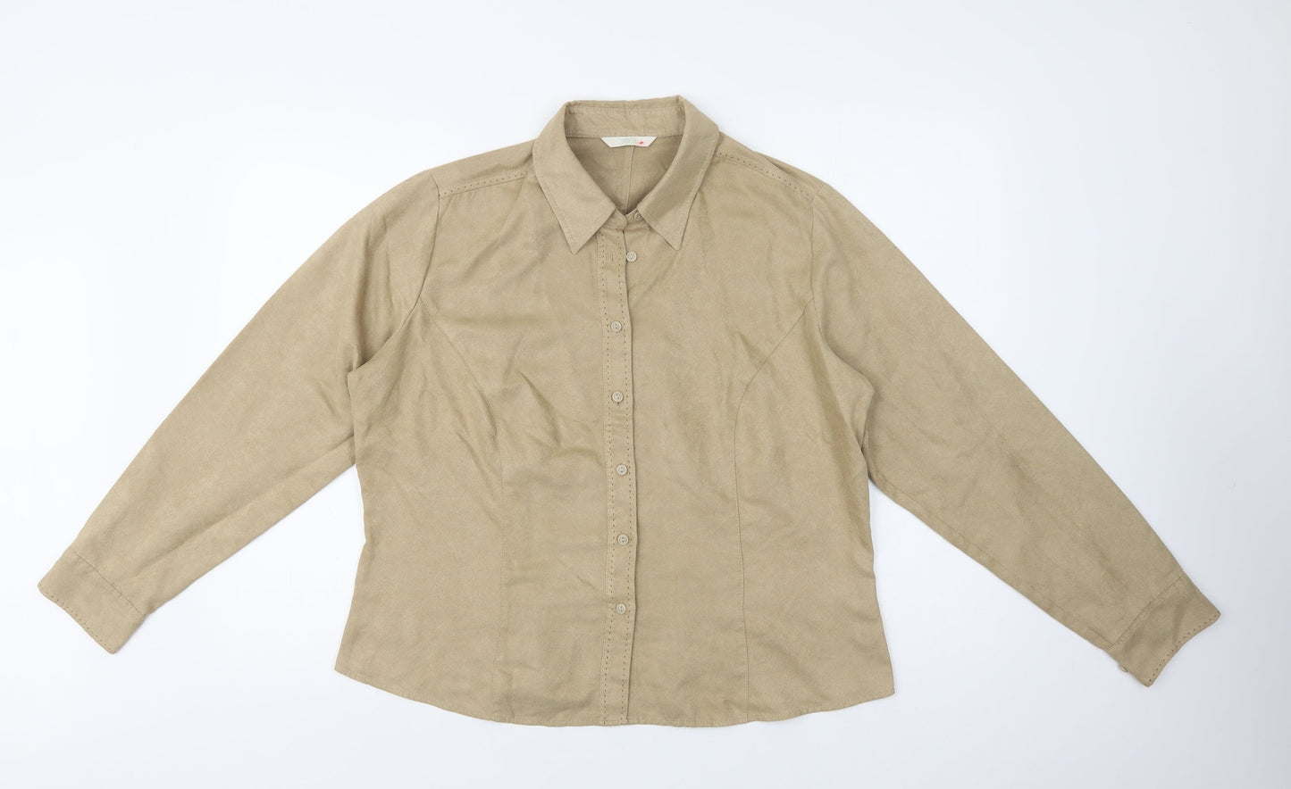 M&S Womens Beige  Polyester Basic Button-Up Size 18 Collared