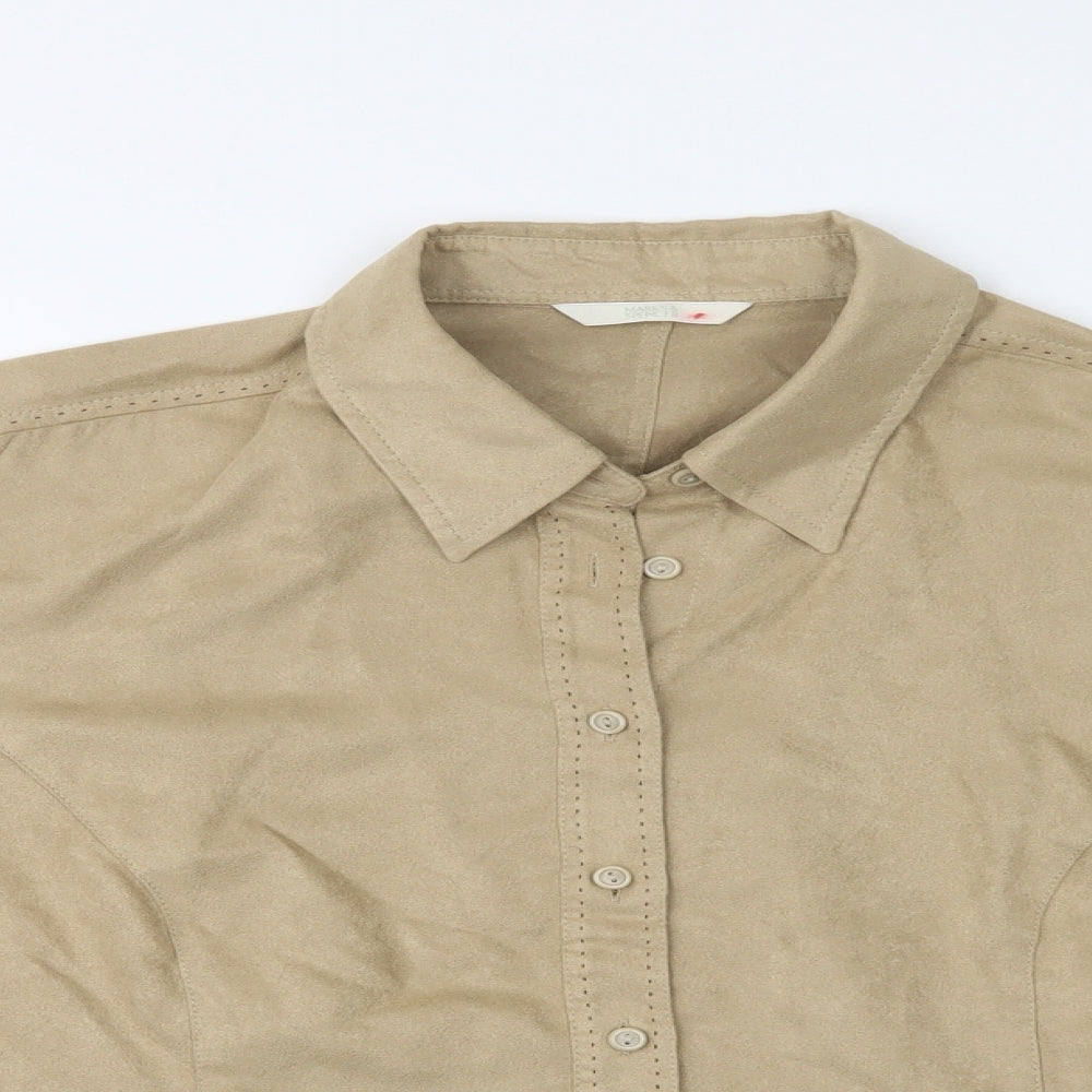 M&S Womens Beige  Polyester Basic Button-Up Size 18 Collared