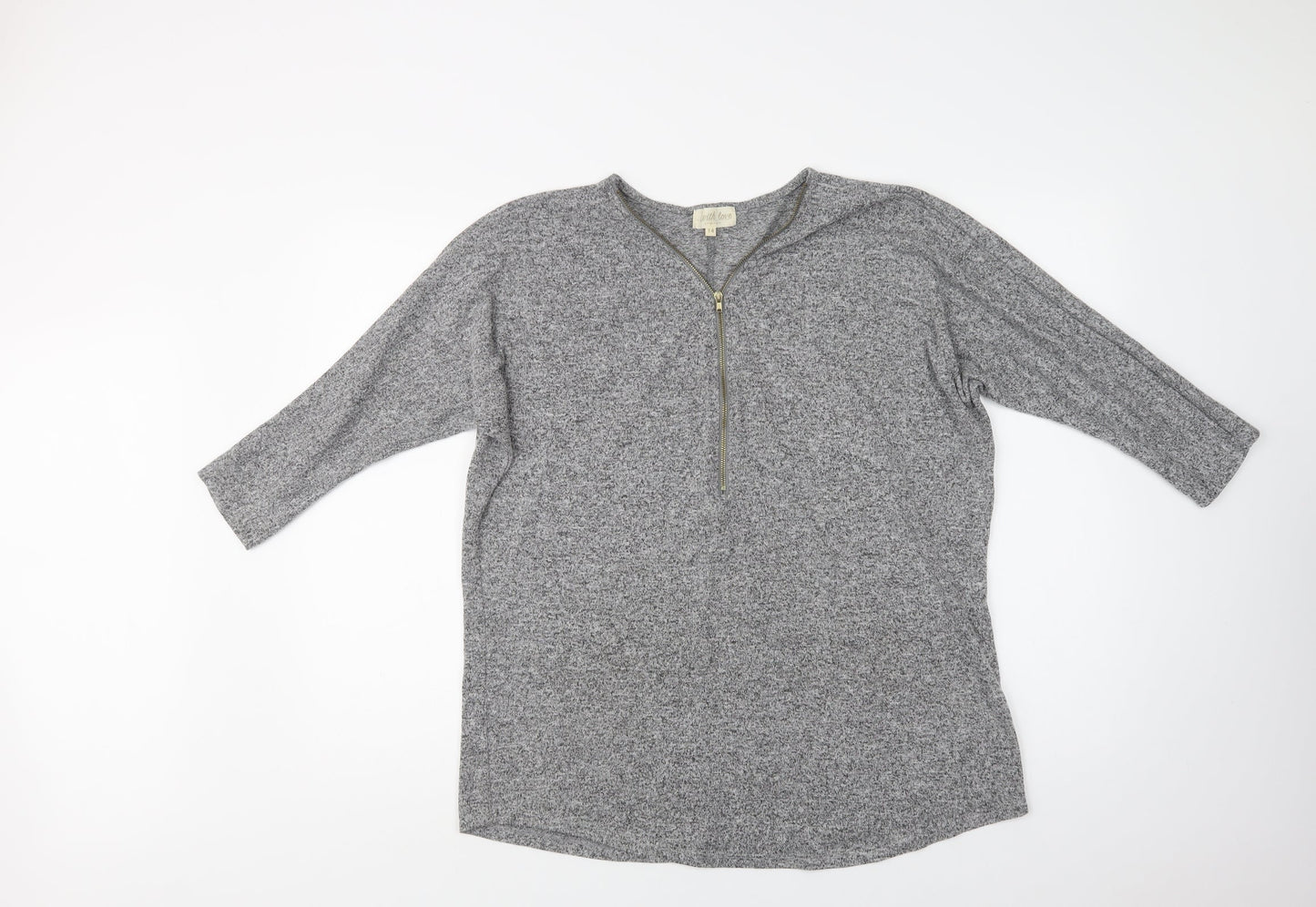 With Love  Womens Grey V-Neck  Viscose Henley Jumper Size 14