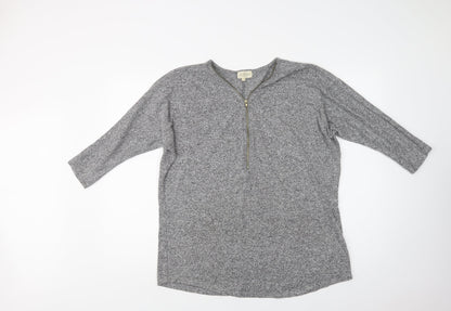With Love  Womens Grey V-Neck  Viscose Henley Jumper Size 14