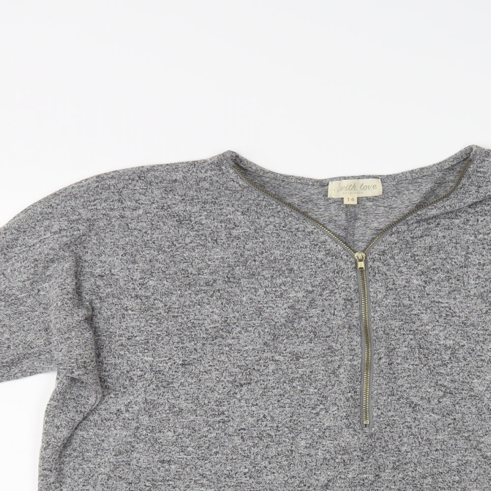 With Love  Womens Grey V-Neck  Viscose Henley Jumper Size 14