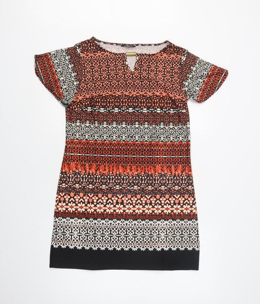 F&F Womens Orange Geometric Polyacrylate Fibre Shift  Size 14  Crew Neck