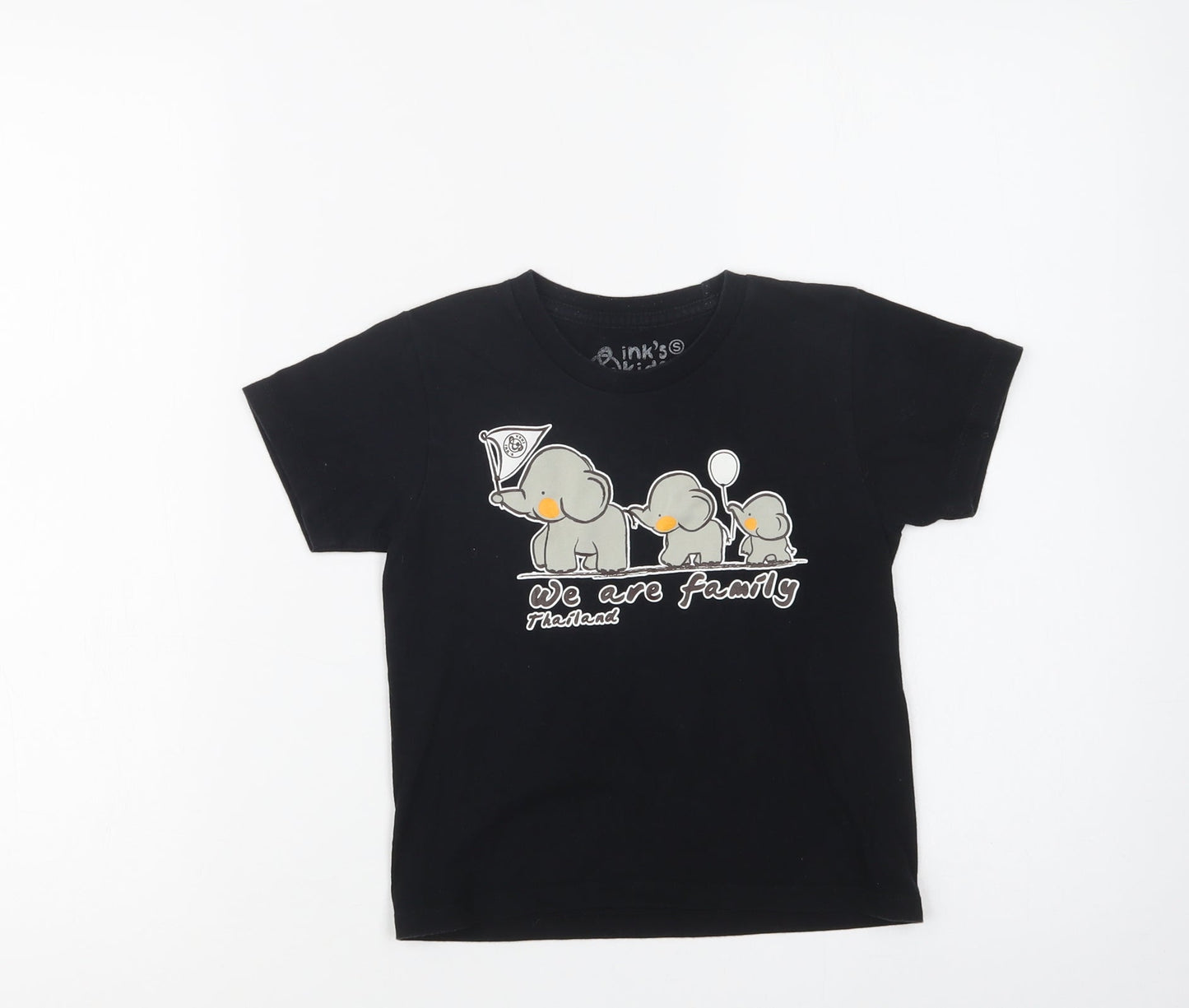 Ink's Kids Girls Black  Cotton Basic T-Shirt Size 3 Years Crew Neck  - Elephant