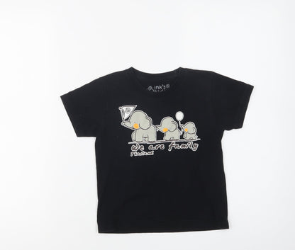 Ink's Kids Girls Black  Cotton Basic T-Shirt Size 3 Years Crew Neck  - Elephant