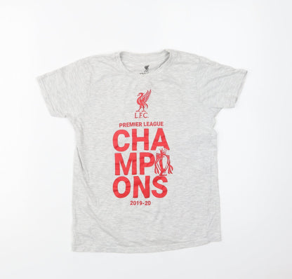 L.F.C. Boys Grey  Cotton Basic T-Shirt Size 8-9 Years Crew Neck  - Liverpool FC