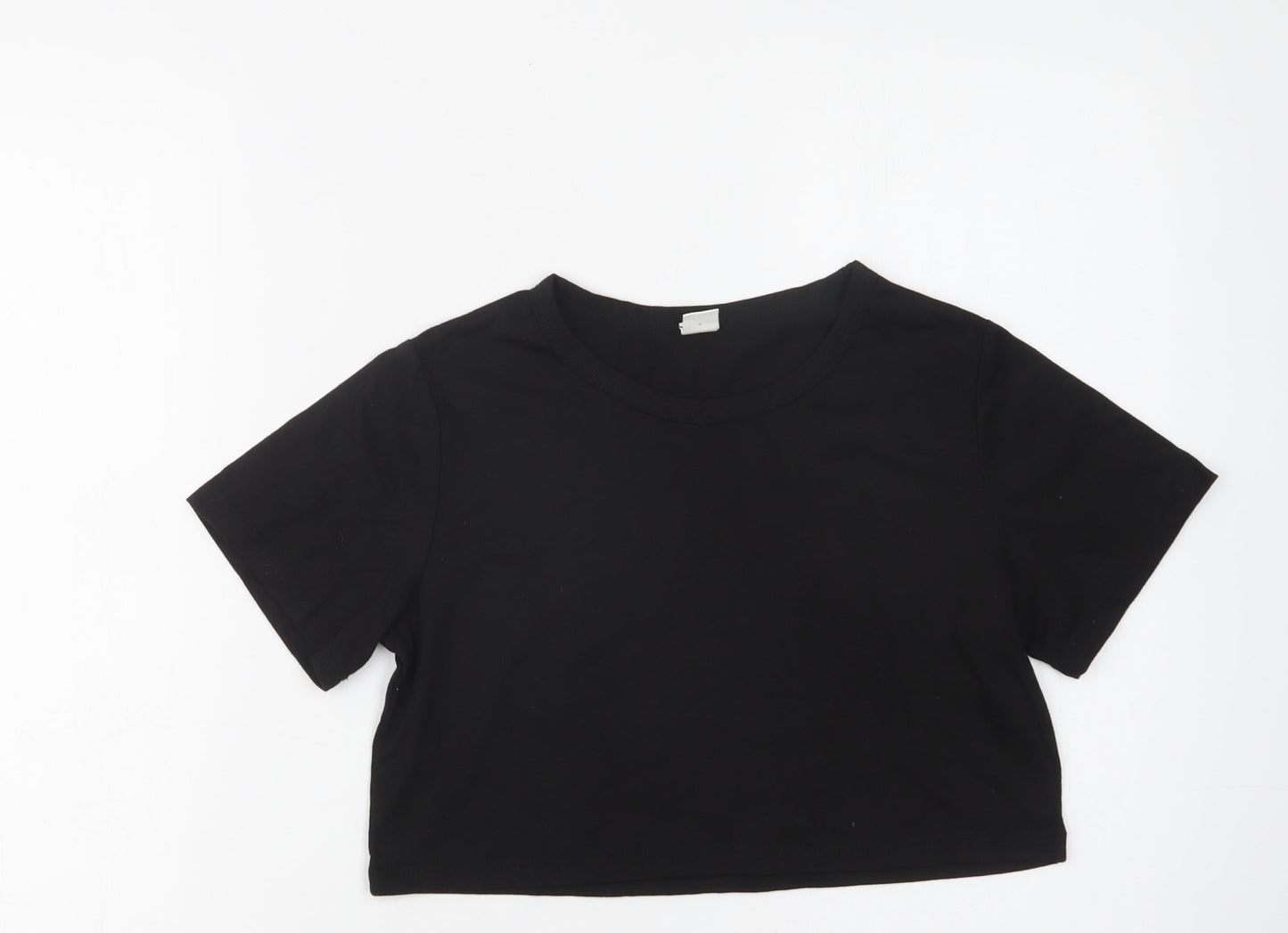 SheIn Girls Black  Polyester Cropped T-Shirt Size 10-11 Years Crew Neck