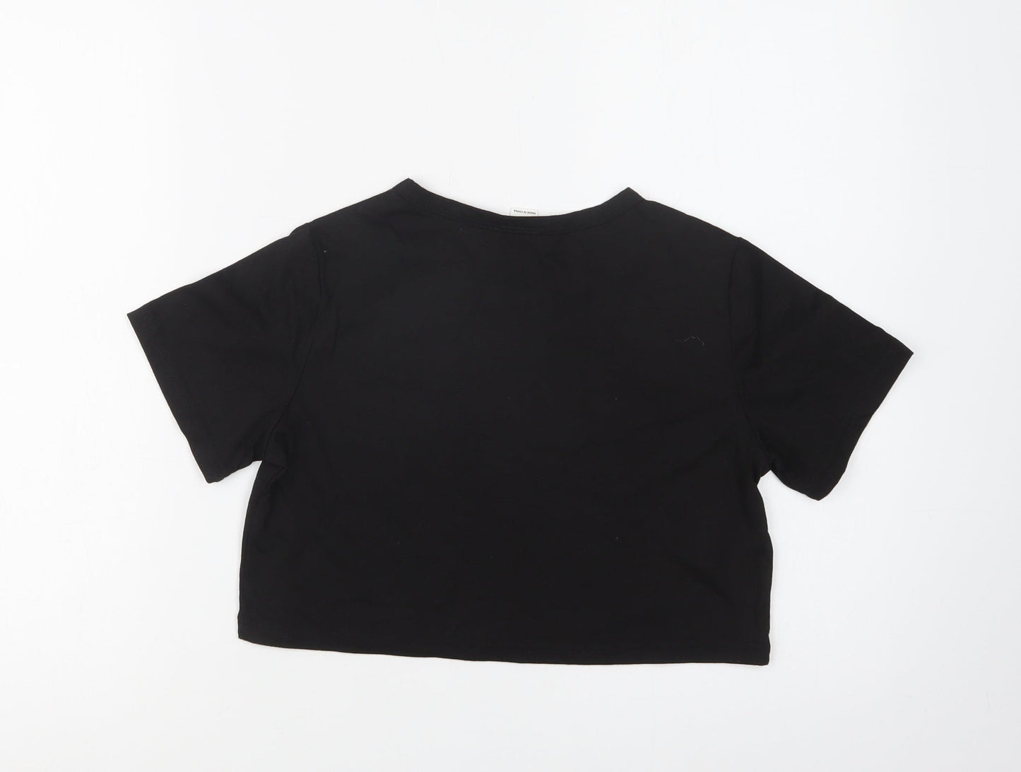 SheIn Girls Black  Polyester Cropped T-Shirt Size 10-11 Years Crew Neck