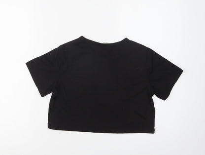 SheIn Girls Black  Polyester Cropped T-Shirt Size 10-11 Years Crew Neck