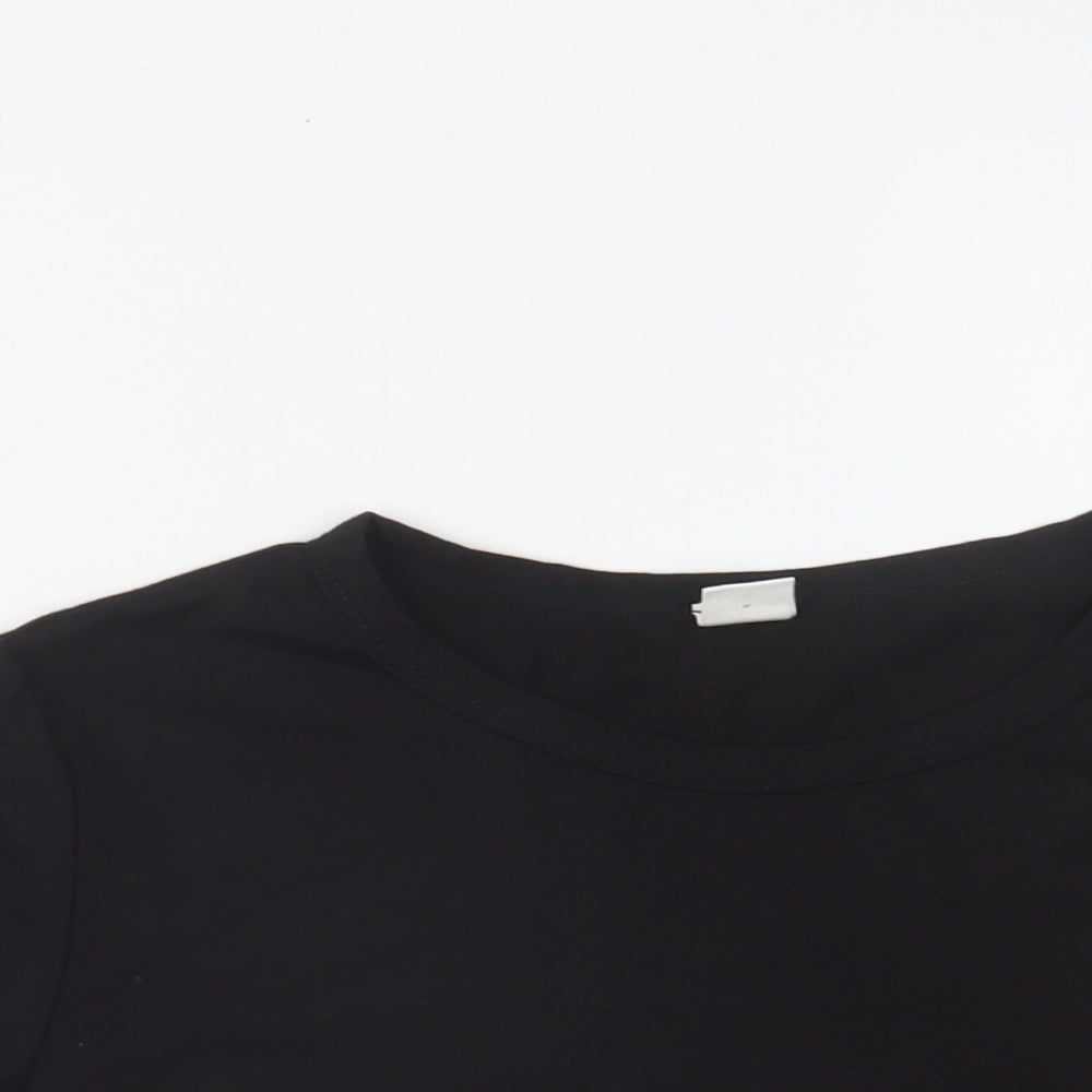 SheIn Girls Black  Polyester Cropped T-Shirt Size 10-11 Years Crew Neck