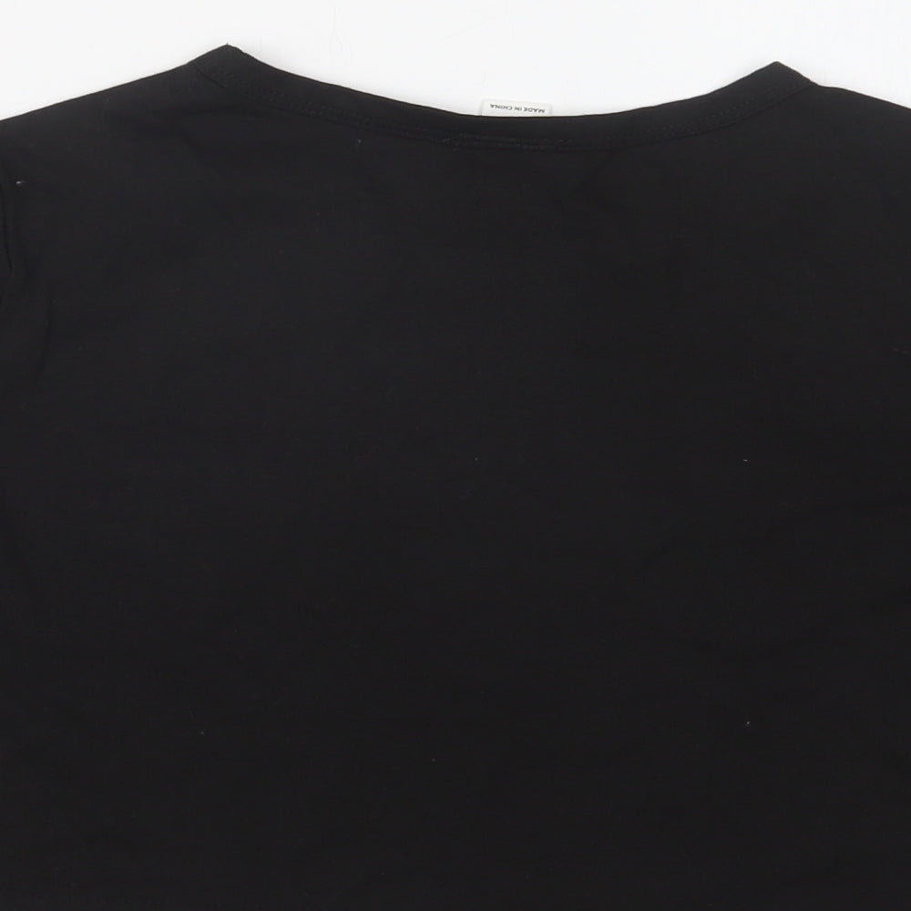 SheIn Girls Black  Polyester Cropped T-Shirt Size 10-11 Years Crew Neck