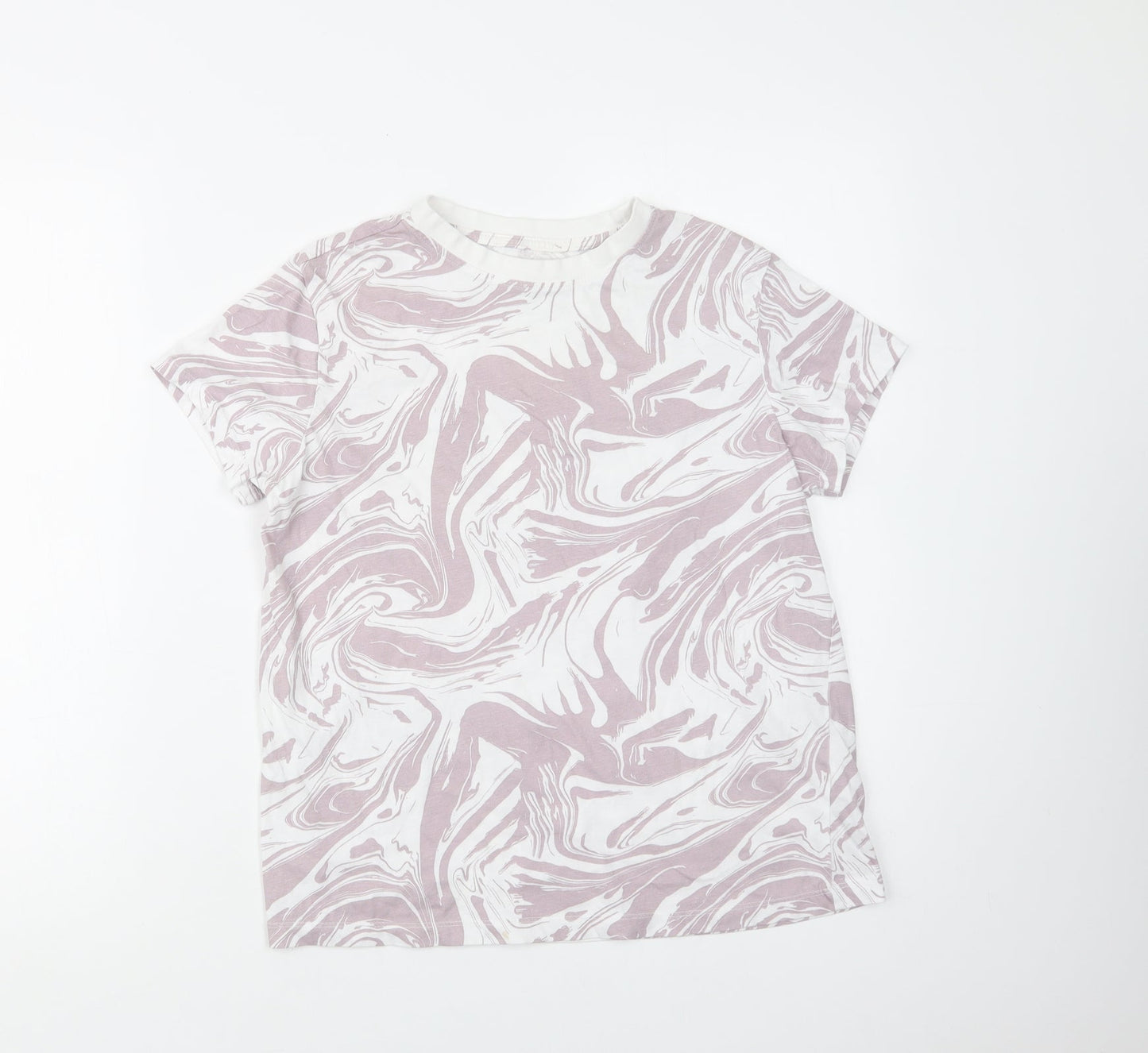 Primark Womens Purple Geometric Cotton Basic T-Shirt Size 6 Crew Neck