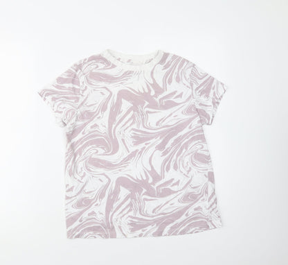 Primark Womens Purple Geometric Cotton Basic T-Shirt Size 6 Crew Neck