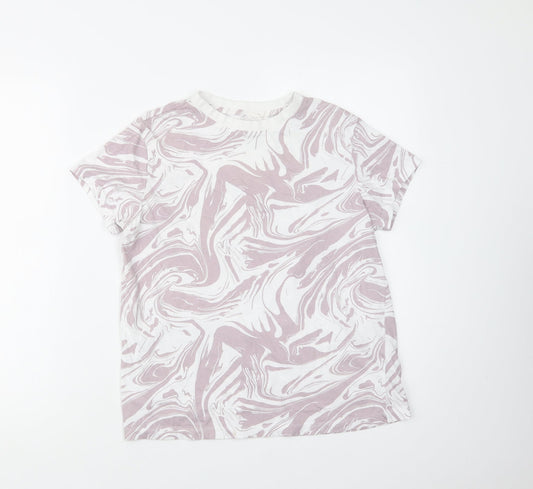 Primark Womens Purple Geometric Cotton Basic T-Shirt Size 6 Crew Neck