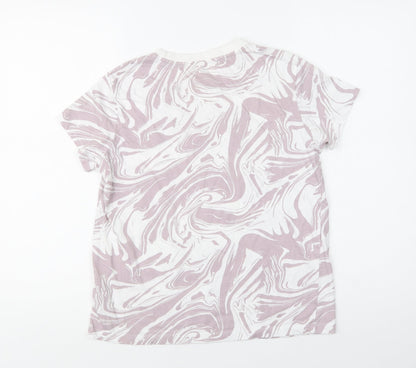 Primark Womens Purple Geometric Cotton Basic T-Shirt Size 6 Crew Neck
