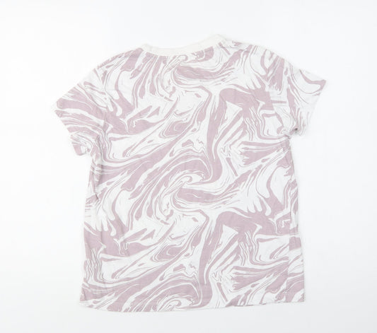 Primark Womens Purple Geometric Cotton Basic T-Shirt Size 6 Crew Neck